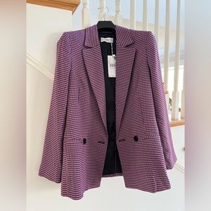 Mango Houndstooth Wool Blend Blazer Pink & Black